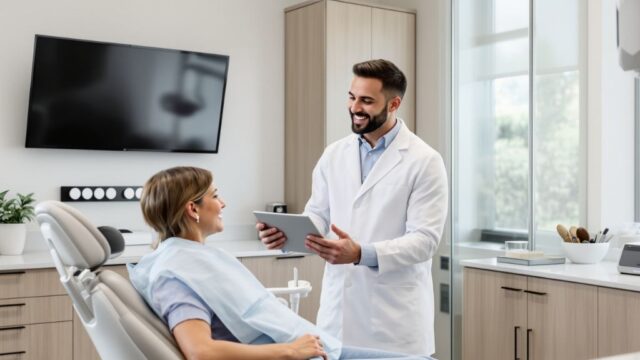 Dentist providing gentle, modern dental care to a patient at Pecan Grove Dental in Richmond, Texas